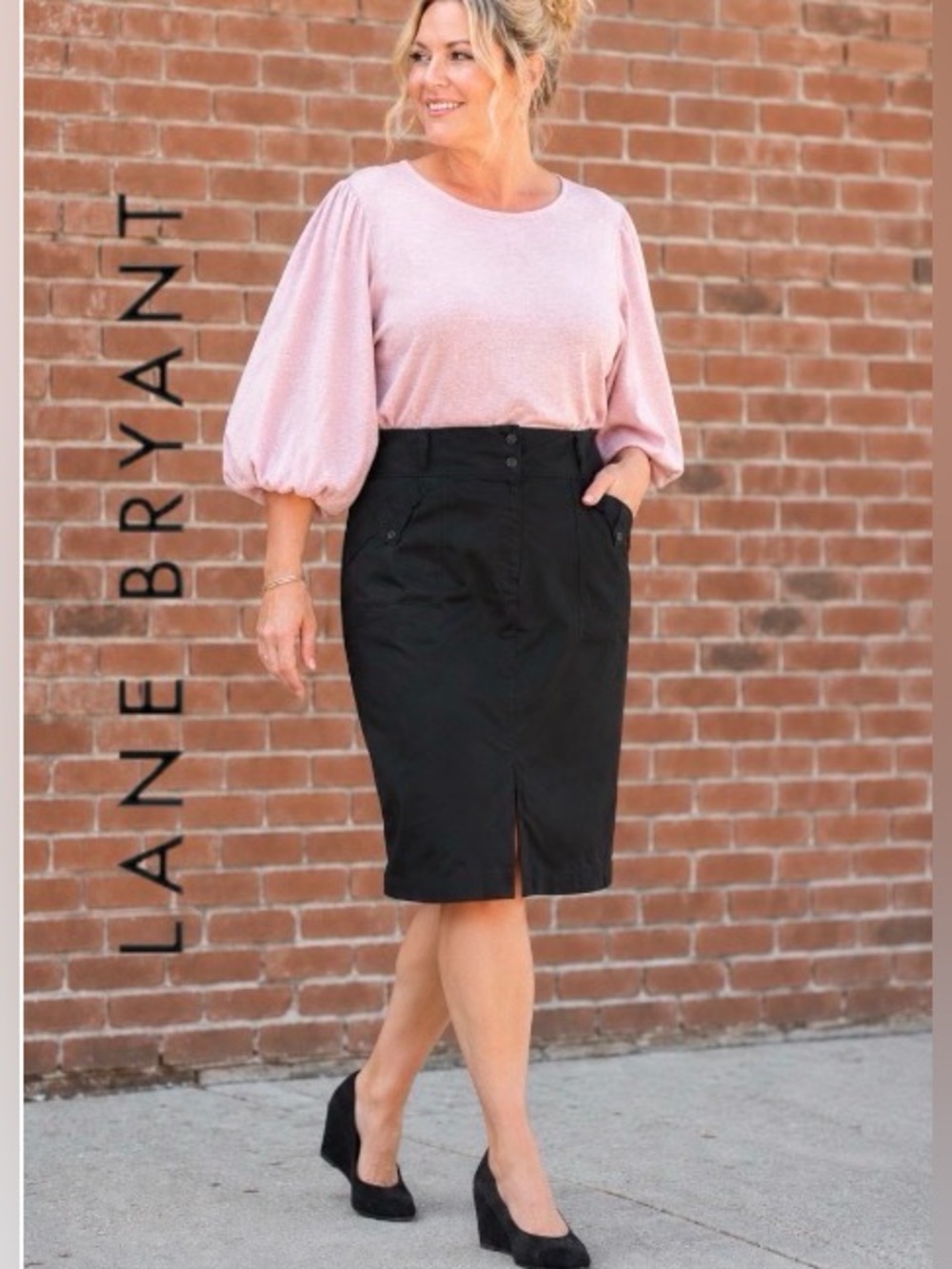 28W Lane Bryant Cotton Pencil Skirt with Cargo Pockets